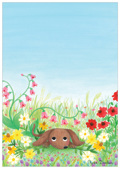 hond-in-bloemenveld-illustratie-Nynke-Boelens