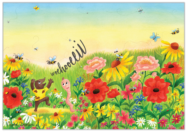 prentenboek-illustratie-Nynke-Boelens-mol-en-worm-in-bloemenveld