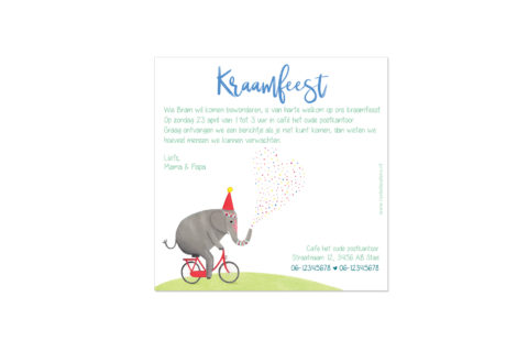 kraamfeest uitnodiging met illustratie olifant