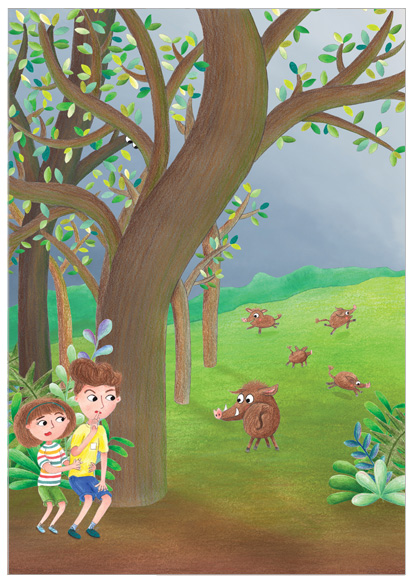 bos-vol-gevaar-zwijntjes-nynke-boelens-illustratie-kinderboek